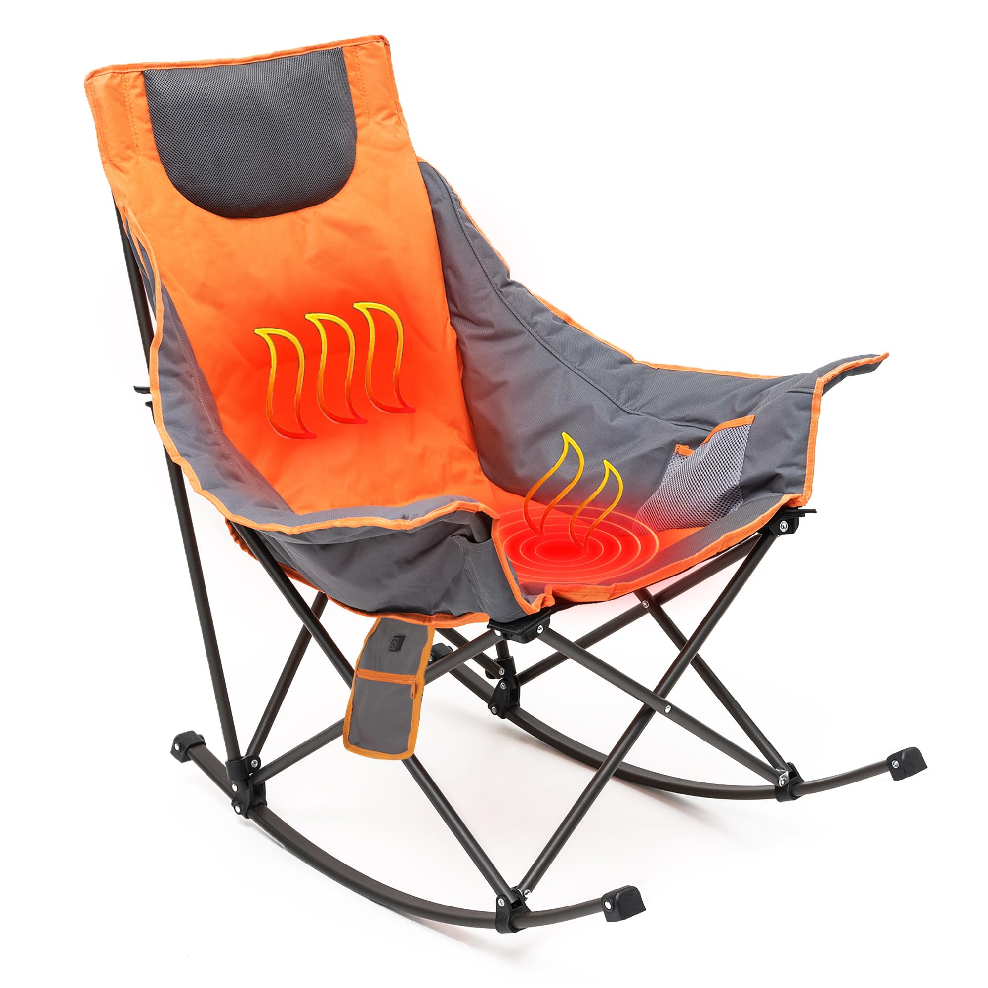 SunnyFeel Heated Rocking Camping Chair – 3 Heat Settings, Oversized Padded Foldi