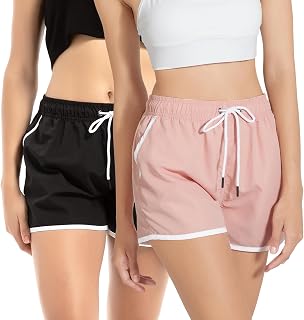 riemot 2 Pack Women's Swim Shorts - Quick Dry Swim Beach Surf Summer Sports Shorts Drawstring Adjustable for Running, Gymnastics, Leisure, Yoga