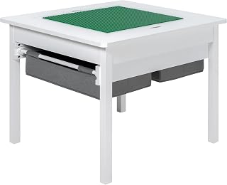 Life Finds White 2-in-1 Kids’ Construction Play Table, LF-LTB01 | Designed for Lego Building Bricks, Reversible Table Top, Creative Play, Interlocking Building Block Surface, Storage Drawers