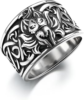 Stainless Steel Viking Celtic Knot Ring, Fox Animal Vintage Jewelry for Men Women - Trendy Statement Piece, Comfortable Everyday Wear - Birthday Gift Unisex - Size 8-13 - Silver