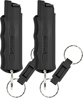 Sabre Pepper Spray with Quick Release Keychain for Self Defense – Maximum Police Strength OC Spray with UV Marking Dye, Twist Lock Safety, Finger Grip, 10‑Second Spray, 14‑ft Range, Made in USA