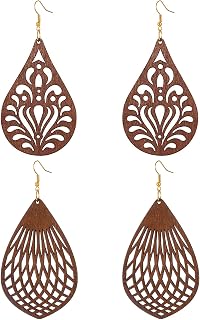 Wood Earrings for Women Natural Wooden Waterdrop Drop Dangle Earring