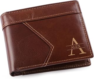 Gemszoo Gifts for Dad Custom Name Initials Text Leather Wallet Personalized Engraved Name Bifold Valentine's Day Wallet Gift for Men Husband Him, Style 4 Brown, Medium, Custom Name Wallet