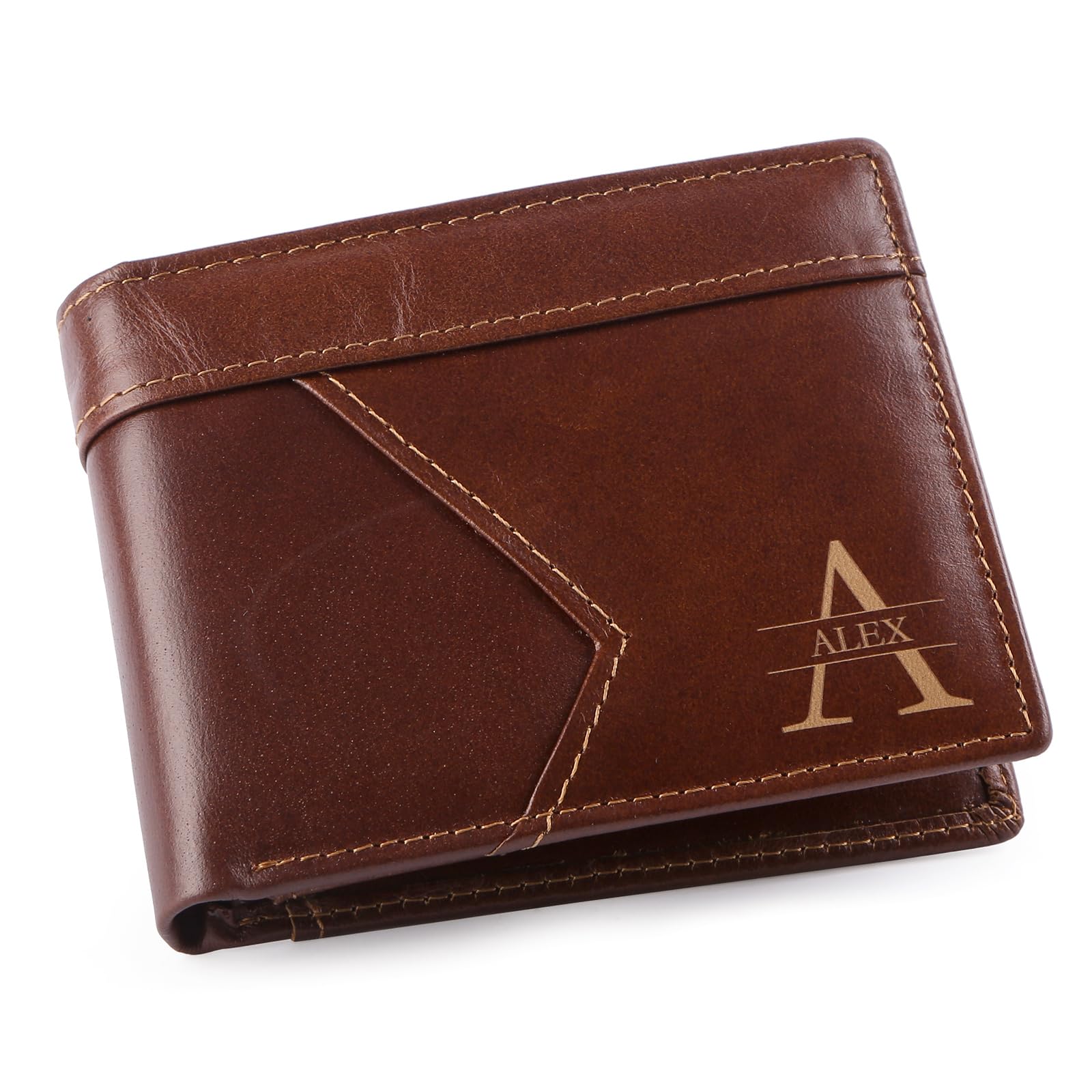 Gemszoo Gifts for Dad Custom Name Initials Text Leather Wallet Personalized Engr