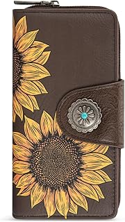 Montana West Women's Wallets Western Sunflower Wallet Women Large Capacity Credit Card Wallet Ladies Female Bifold Clutch Wallets with ID Window and Coin Purse