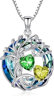 TOUPOP 925 Sterling Silver Family Tree of Life Birthstone Pendant Necklace with Blue Austrian Crystal Jewellery Mothers Day Gifts for Mum Birthday Gifts for Women Her Girlfriend