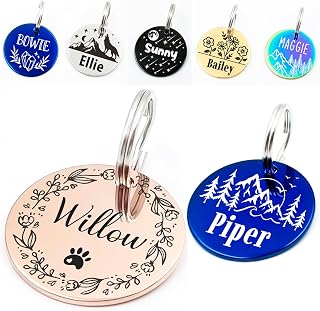 Personalized Pet ID Tags,Custom Stainless Steel Dog and Cat Tags (Circle)