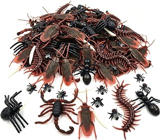 60 Pcs Realistic Insect Replica Halloween and April Fools - Includes Cockroaches, Spiders, Worms, Centipedes, Scorpions, Great for Party Decoration
