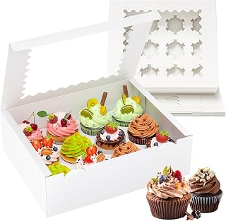 RYDDOY 4 Pack White Cupcake Boxes, Hold 12 Count Cupcake, Cupcake Carriers | Cupcake Containers with Window, Easy Assemble Cupcake Holder for Birthday Holiday,Party Bakery,Cupcakes,Desserts, Baked Goods
