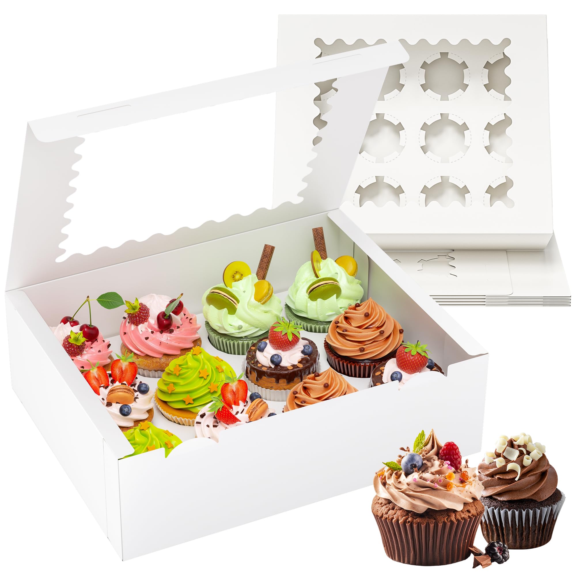 RYDDOY 4 Pack White Cupcake Boxes, Hold 12 Count Cupcake, Cupcake Carriers | Cup