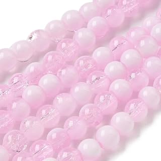 50pcs Clear Gradient Crackle Glass Beads 6mm Round Glass Beads for Jewelry Making Necklace Bracelet Earrings DIY Craft Making, 0.8mm Hole, Flamingo