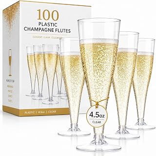 Prestee Disposable Champagne Flutes, 4.5 oz Plastic Champagne Glasses | 100 Count • 4.5 oz • Clear • Durable Disposable Plastic • Ideal for Weddings & Parties • Perfect for Toasting