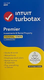 TurboTax Premier 2024 Tax Software, Federal / State + Federal E-File [Physical Key Card]