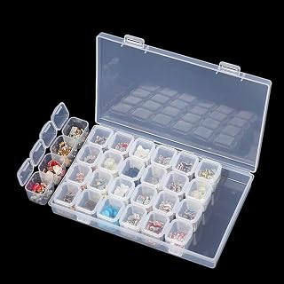 28-Grid Plastic Storage Box Set – Clear Bead Organizer with 28 Individual Lidded Bins &amp; 1 Large Container