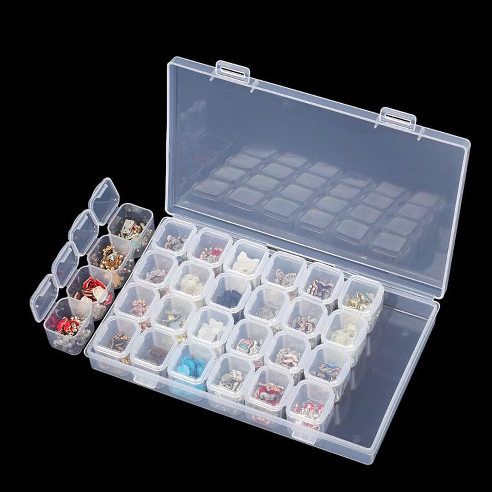 28-Grid Plastic Storage Box Set – Clear Bead Organizer with 28 Individual Lidded