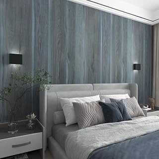 TOTIO Blue Wood Effect Vinyl Self Adhesive Wallpaper Woodgrain Vinyl Wrap Peacock Blue Wood Look Sticky Back Plastic Roll 16x354inch Air Guide Slot Design Matte Thickened Waterproof Furniture Sticker