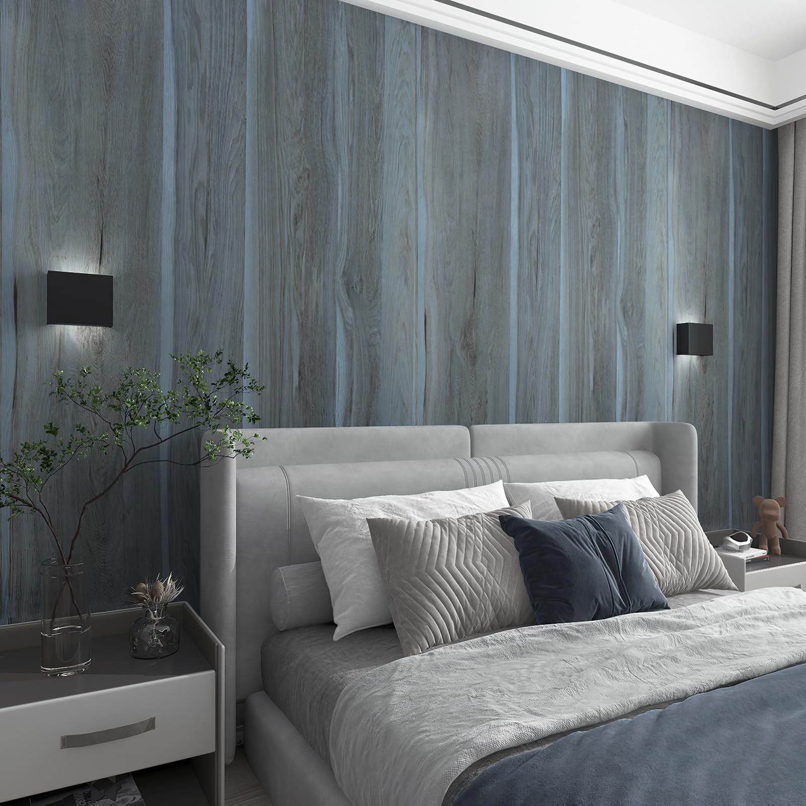 TOTIO Blue Wood Effect Vinyl Self Adhesive Wallpaper Woodgrain Vinyl Wrap Peacoc
