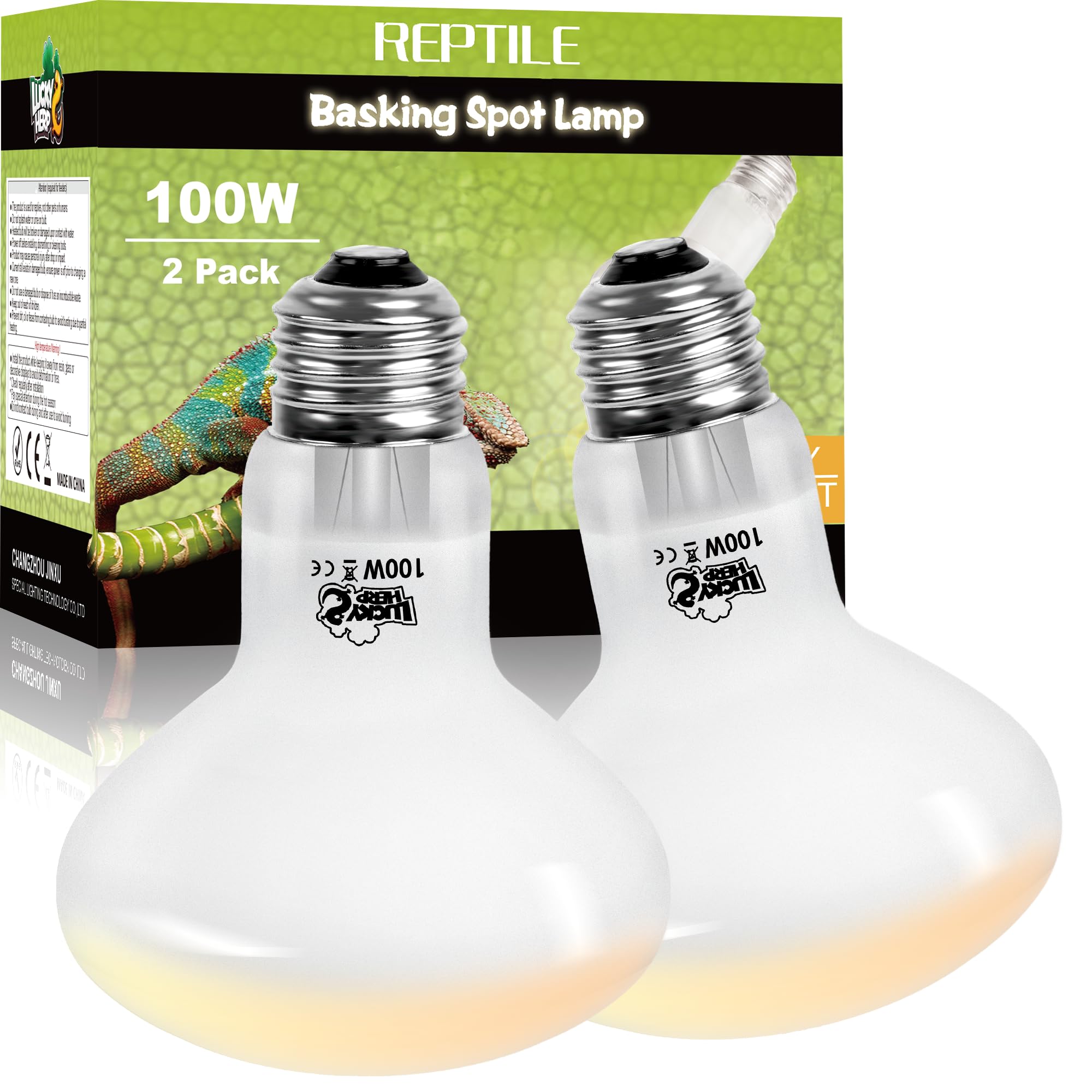 LUCKY HERP Reptile Heat Lamp Bulbs 100W, UVA Daylight Basking Bulbs 2 Pack | Fas