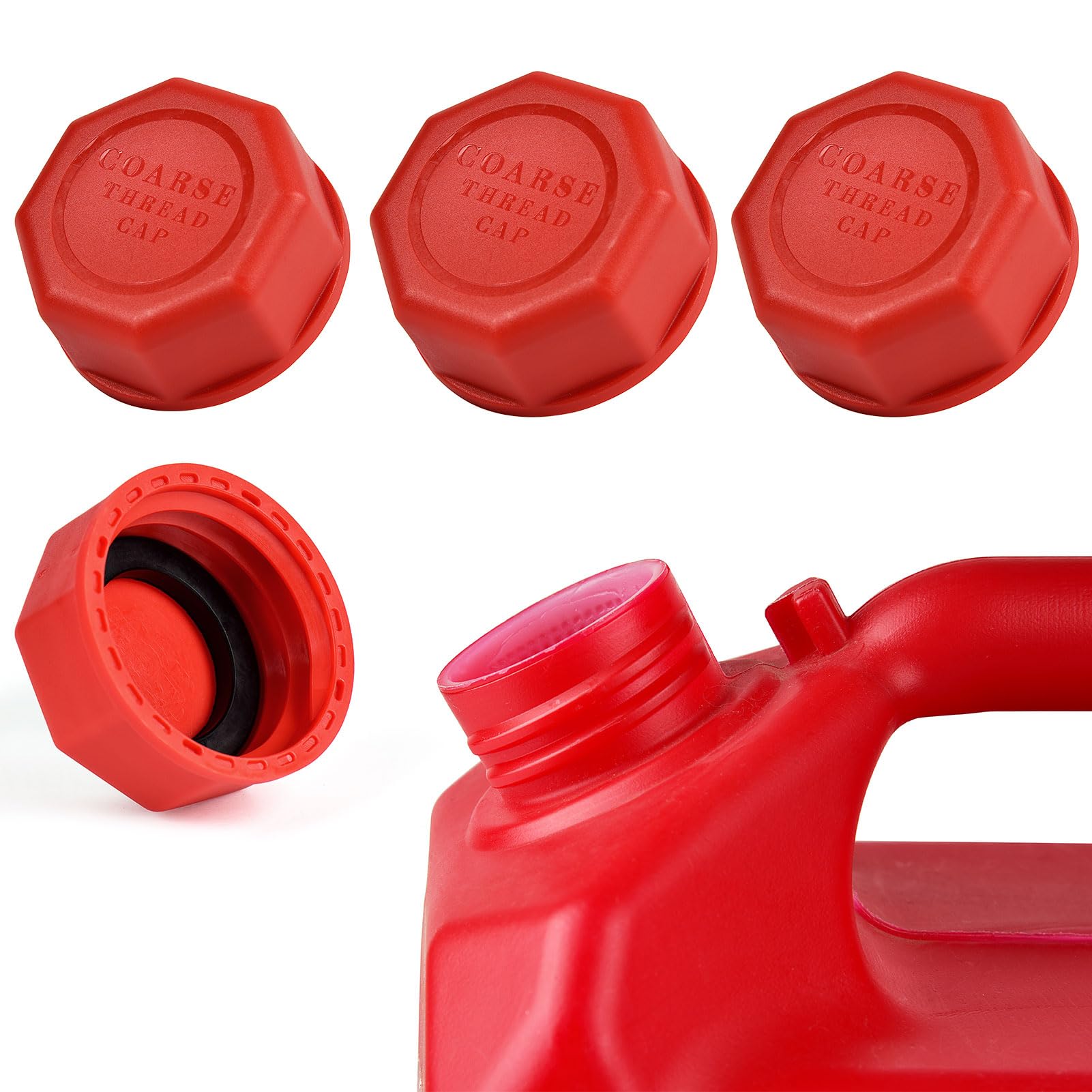 Gas Can Cap Replacement (4 kits-Red), fits most 1/2/5/10 gallon gas cans | For p
