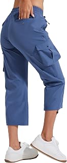 Pioneer Camp Leicht Women's Summer Capri Trousers 3/4 Cargo Casual Trousers Capri Trousers Elastic Belt Hiking with 6 Pockets