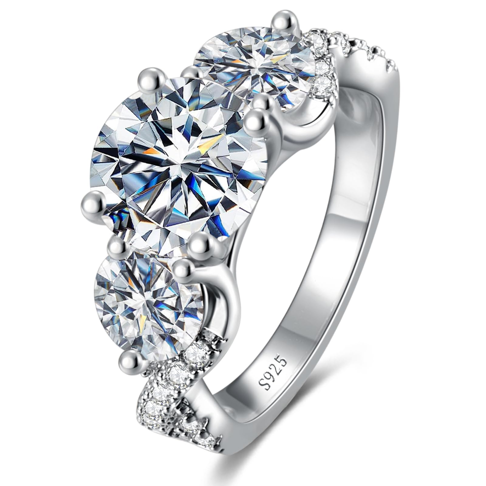 4.6CT 3 Stone Moissanite Engagement Rings for Women