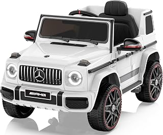 ANPABO 12V 7AH Licensed Mercedes-Benz G63 Electric Car for Kids, White | Parent remote control ride on car for kids w/ 3-speed, LED headlights, music player & horn, soft start and low battery prompt