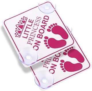 cobee Car Safety Warning Signs Sticker, 2 Pcs Little Princess on Board | 5" x 5” Car Bumper Stickers Removable Waterproof Car Decals Accessories with Double Suction Cups for Vehicles & Windows(Pink)