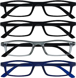 The Reading Glasses Company The Company Reading Glasses Black Matt Grey Navy Blue Readers Value Pack 4 Men Women Hinges Spring RRRR17-1173 +3.00