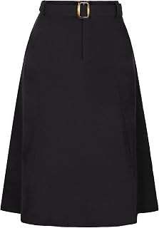 Allegra K Women's High Waist Elastic A-Line Belted Midi Corduroy Skirt