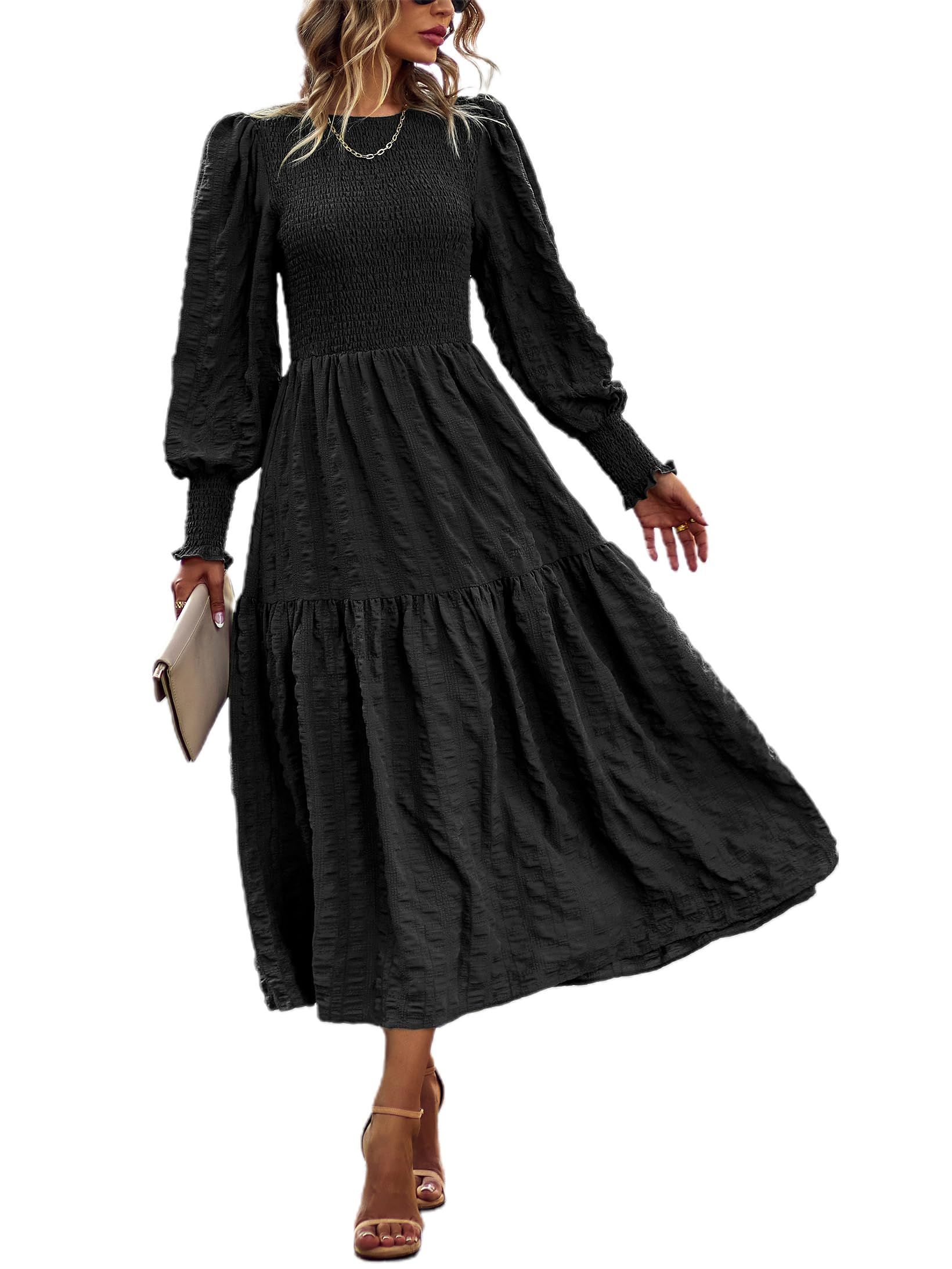 PRETTYGARDEN Womens Spring Long Sleeve Wrap V Neck Ruffle Floral Maxi Dress Casu