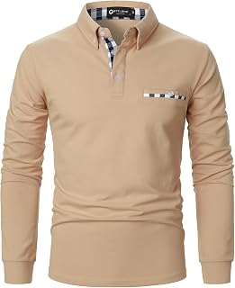 STTLZMC Men's Long Sleeve Polo Shirts Casual Fit Plaid Collar Cotton Golf T-Shirts