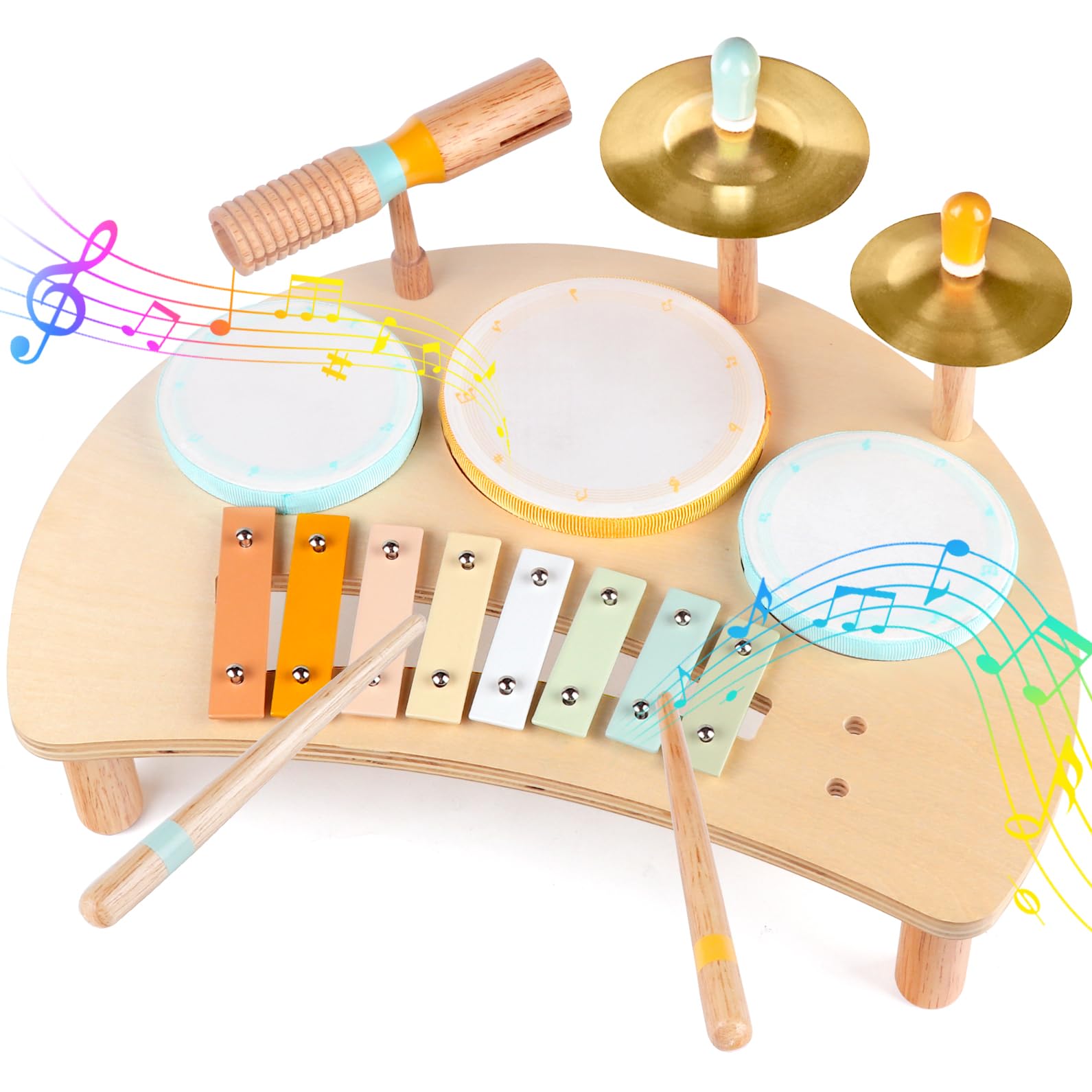 Kids Drum Set, Montessori Toys Wooden Musical Instruments for Baby Toddlers | Dr
