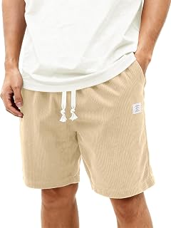 HOTake Mens Corduroy Shorts Casual 7 Inch Elastic Waist Drawstring Summer Beach Loose Fit Shorts