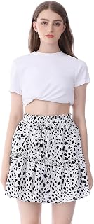 HOEREV Women's Girls' Floral Flared Short Skirt Cute High Waist Ruched Skirt Beach Mini Skirt