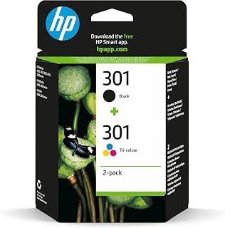 HP 301 Black & Tri-colour Original Ink Cartridges 2-Pack | Compatible with DeskJet 1050, 2050, 3050, Envy 4500, 5500, OfficeJet 260, 4600, yield 170/150 pages (Black/Tri-col) (N9J72AE)