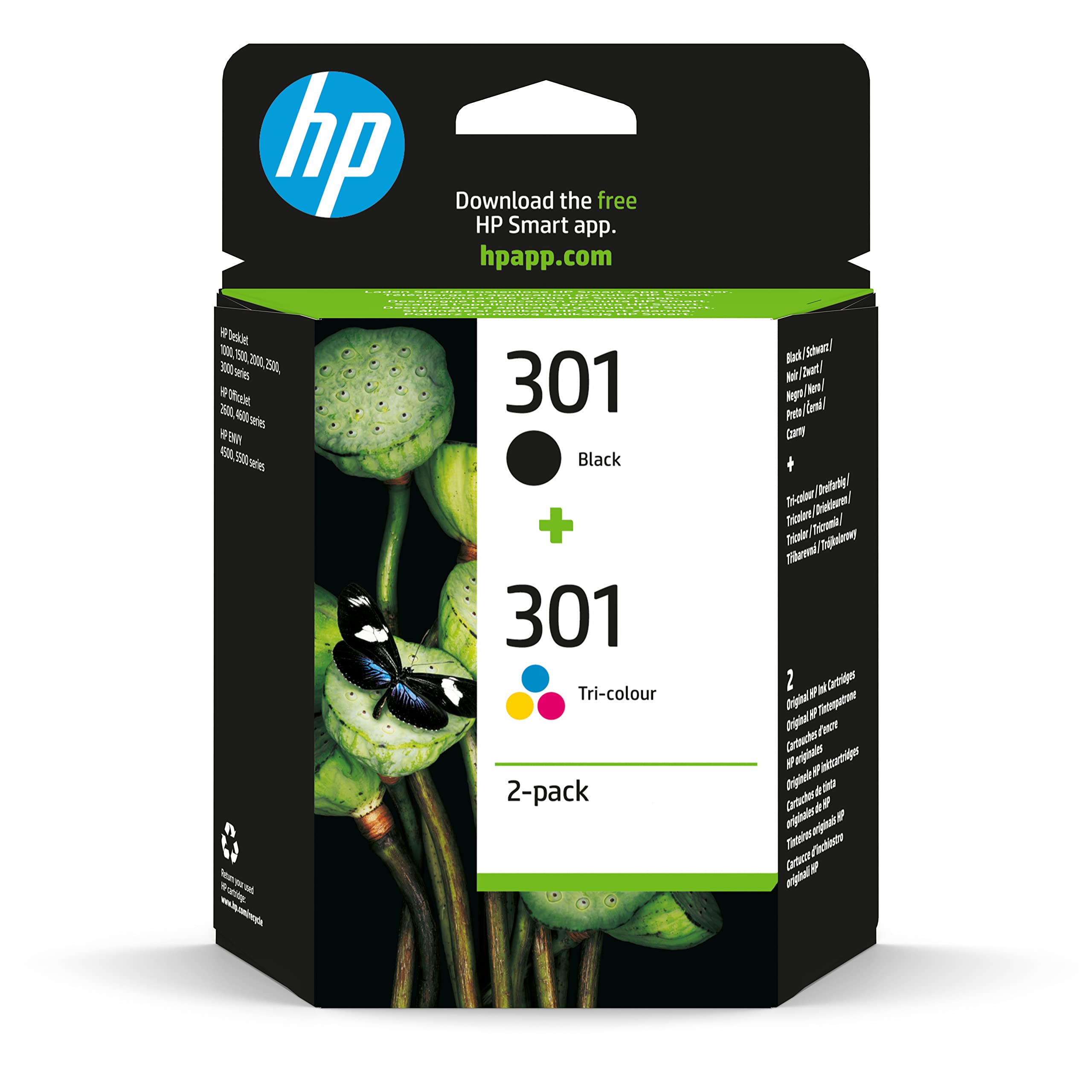 HP 301 Black & Tri-colour Original Ink Cartridges 2-Pack | Compatible with DeskJ