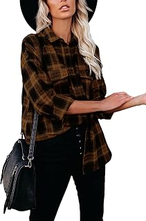 Megfie Women's Oversized Flannel Shirt Plaid Soft Flannel Shirt Button Down Long Sleeve Flannel Plaid Blouses for Women