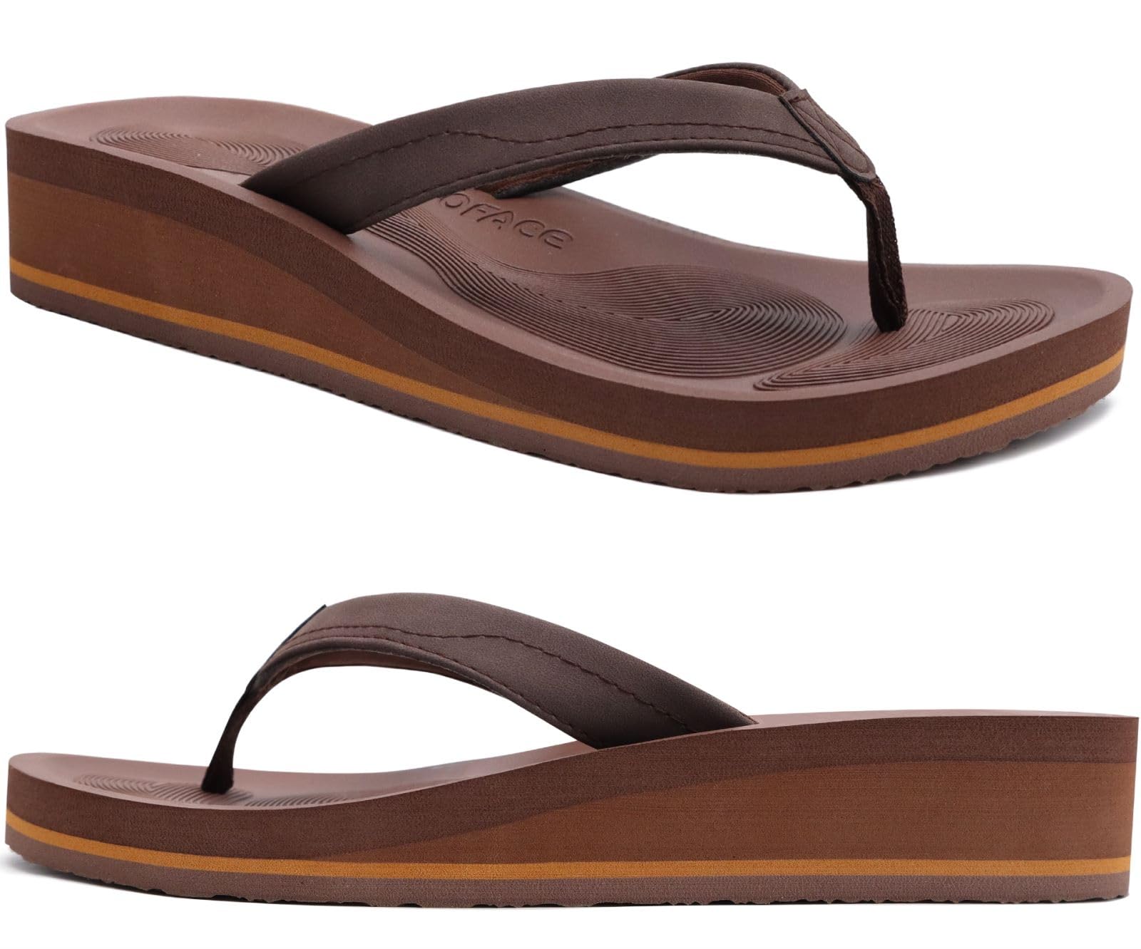 COFACE Women's Elegant Flip Flops Leather Fashion Flip Flops with High Wedge for