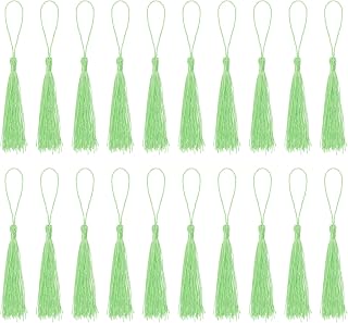 Bookmark Tassels - 20Pcs 13cm/5" Silky Soft Mini Tassel with Loops for Keychain Graduation Handmade DIY Craft Accessory, Mint Green