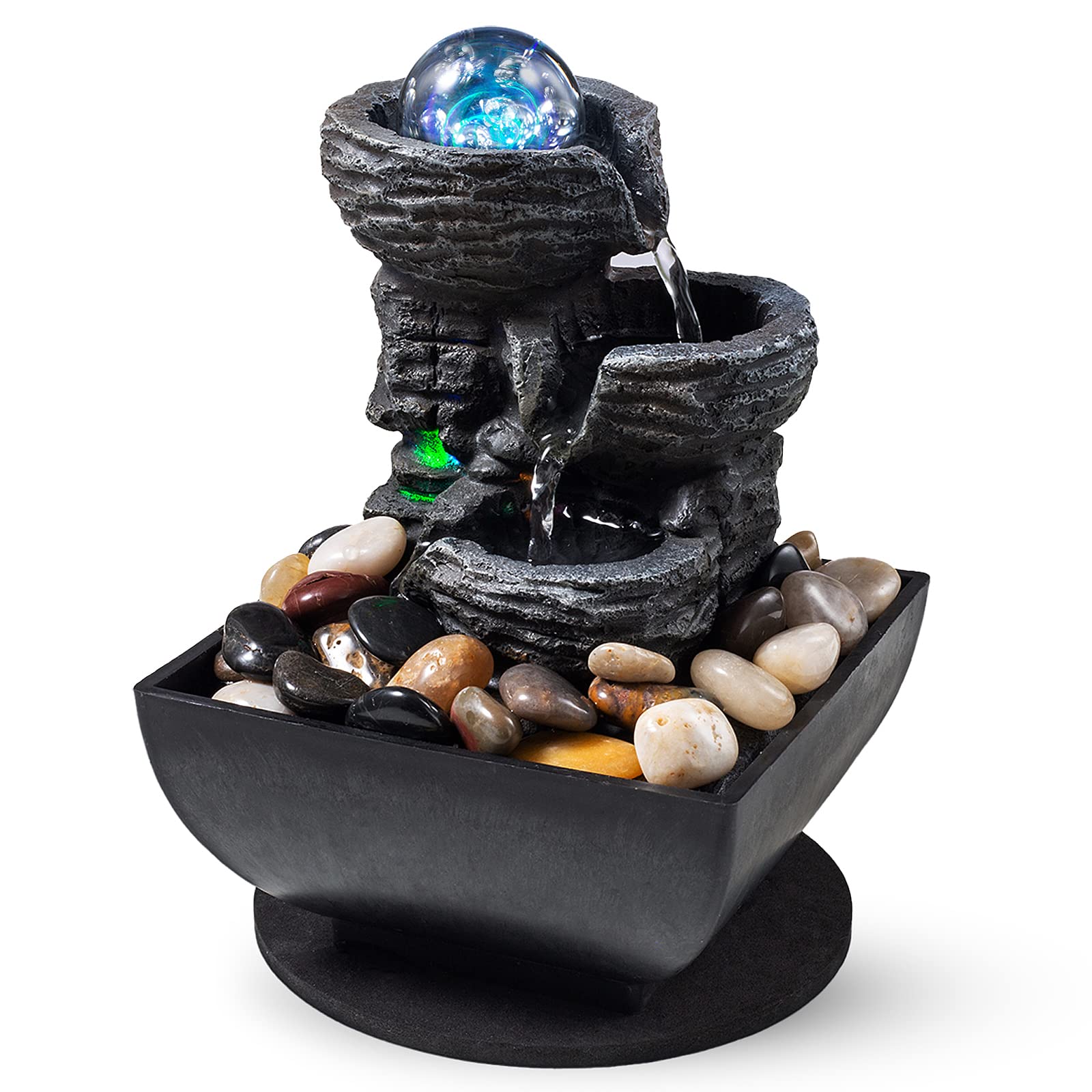 AMOOTEK Tabletop Fountain Indoor Waterfall Meditation Fountain Like Layers of Ro