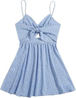 Floerns Women's Boho Floral Print Twist Front Cami A Line Mini Dress
