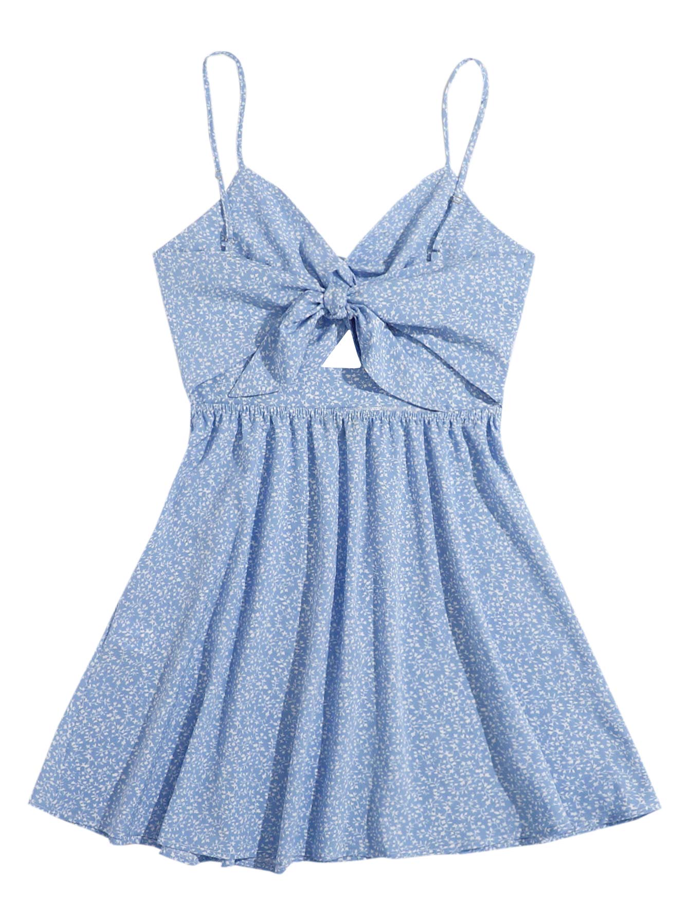 Floerns Women's Boho Floral Print Twist Front Cami A Line Mini Dress