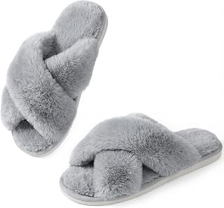 Ankis Memory Foam Fuzzy Slippers for Women,Open Toe House Shoes