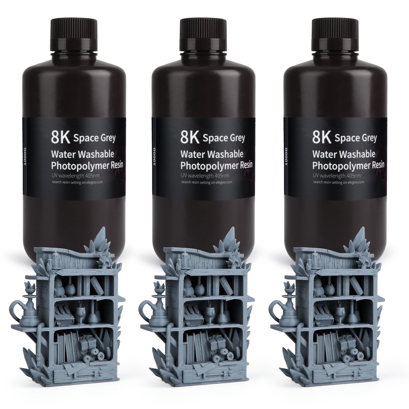 ELEGOO 8K Water Washable Resin UV Curing Resin Sky Grey 3000g