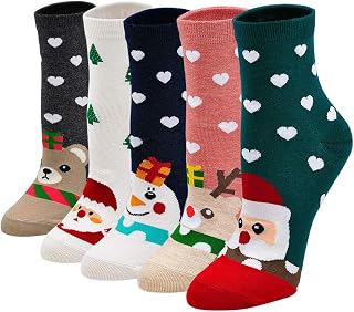 Chaussette de Noël Femme Fantaisie Coton Hiver Motif Drôle Doux Bas Respirant Socquettes, EU 36-41