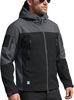 FREE SOLDIER Men's Softshell Jacket Military Softshell Jackets Outdoor Fleece Lining Windproof Waterproof Hooded Tactical Jackets Warm Multi Pockets for Hunting Hiking Men