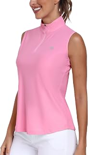 MoFiz Women's Sleeveless Polo Shirt Golf Shirt UPF 50+ Sun Protection Summer Shirts Golf Sports Tank Top with Collar, Pink, S