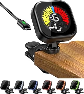 New Bee Guitar Tuner Clip On with LCD Display Accurate Guitar Tuning, Black | Clip On Tuner for Guitar - Rechargeable Guitar Tuners - Great for Guitars, Bass, Violin, Ukulele Chromatic