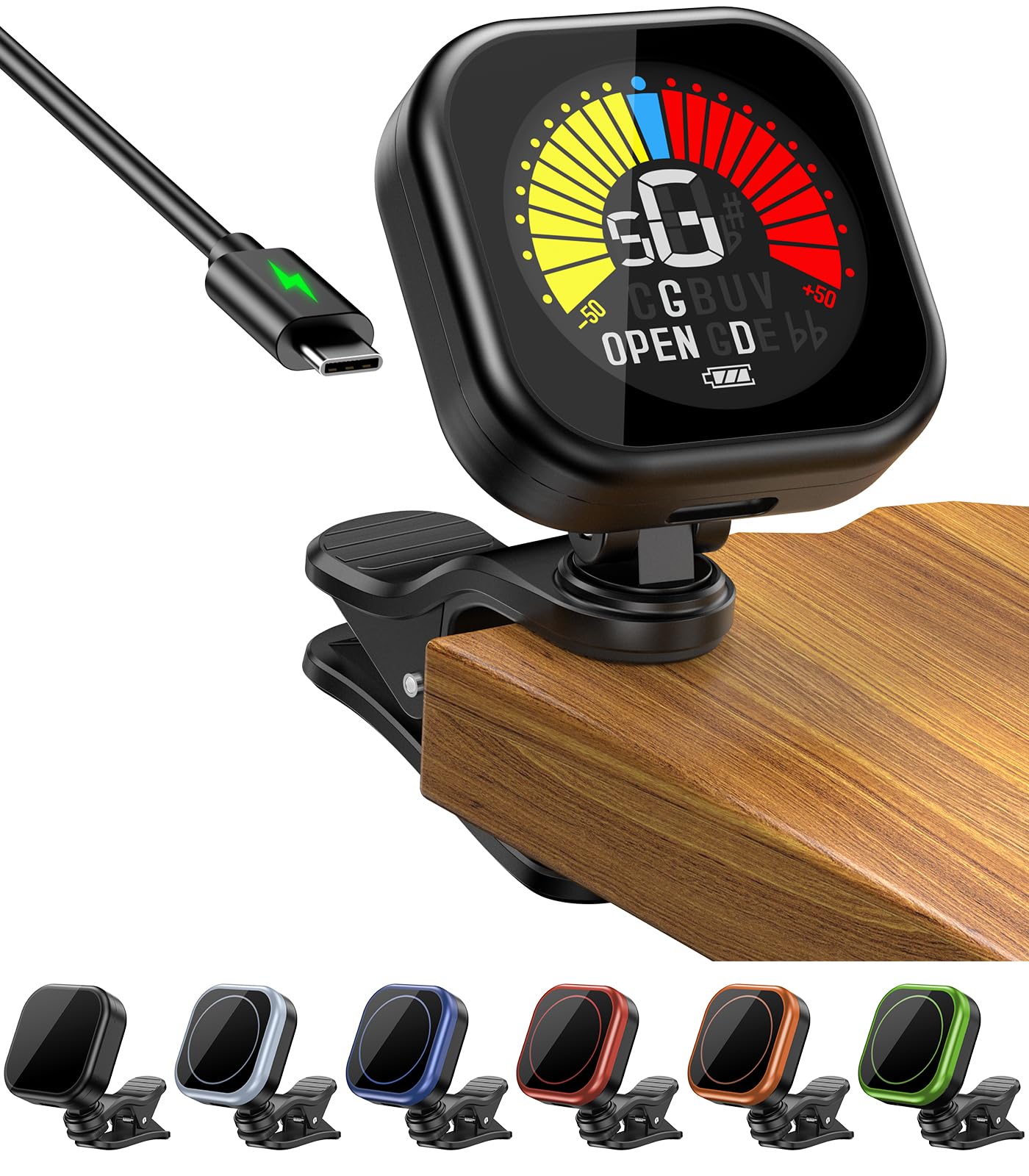 New Bee Guitar Tuner Clip-On Rechargeable with Color Screen 360° Rotatable Acous
