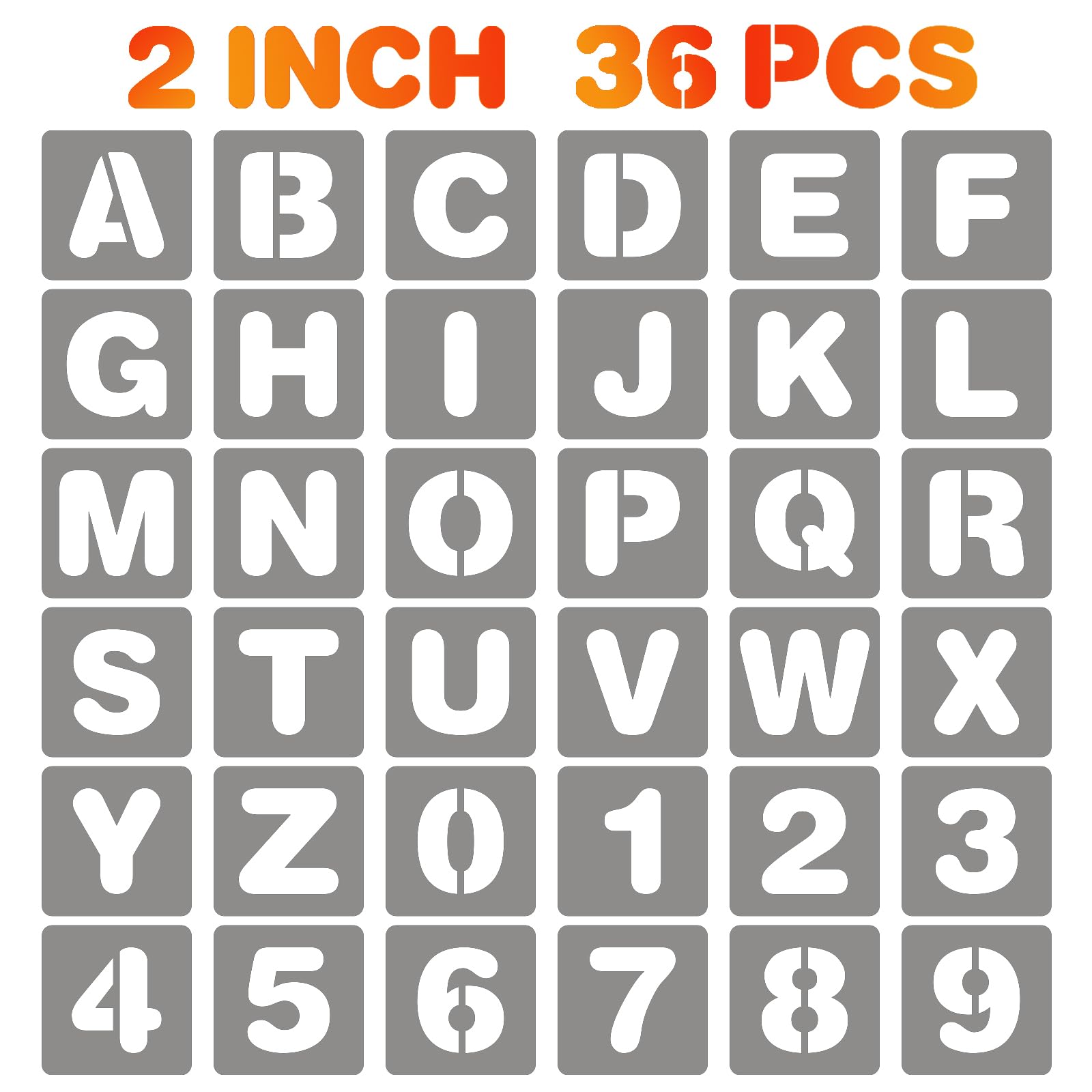 BAMIDELE 2 Inch Letter and Number Stencils, 36 Pcs Reusable Plastic Alphabet Spr
